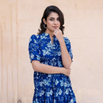 Floral Print Puff Sleeve Fit & Flare Maxi Dress