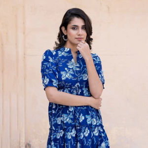 Floral Print Puff Sleeve Fit & Flare Maxi Dress