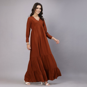 V-Neck Cuffed Sleeves Layered Maxi Dress