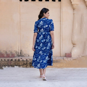 Floral Print Puff Sleeve Fit & Flare Maxi Dress